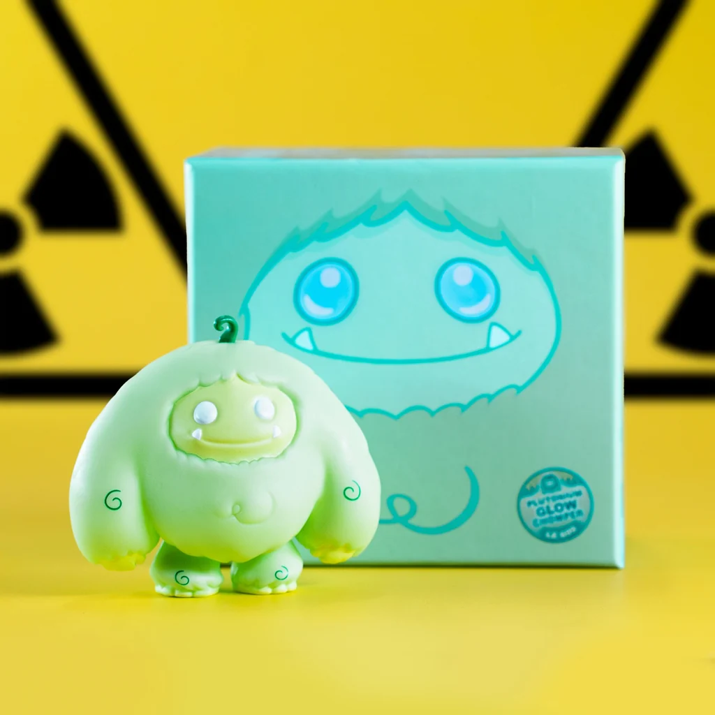 Plutonium Glow Chomper by Abominable Toys, front view with its illustrated box
