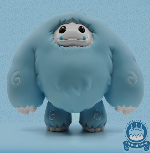 Reverse Chomp 3rd Anniversary by Abominable Toys, front view of the blue figure with white face and blue tusks